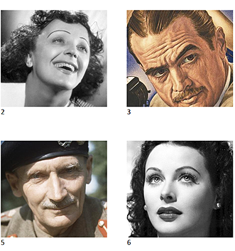 1940s picture quiz printable featuring wartime leaders, Hollywood stars and famous faces from the Forties