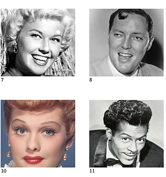 Printable 1950s picture quizzes featuring famous faces and celebrities from the Fifties