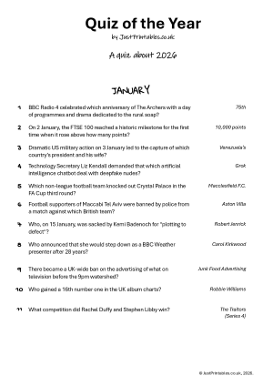 Printable Picture Quiz Sheet Preview
