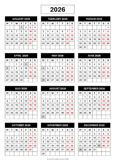 Printable Free Calendar with Bank Holidays Preview
