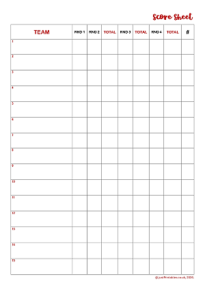 Portrait Score Sheet