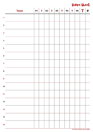 Printable Score Sheet