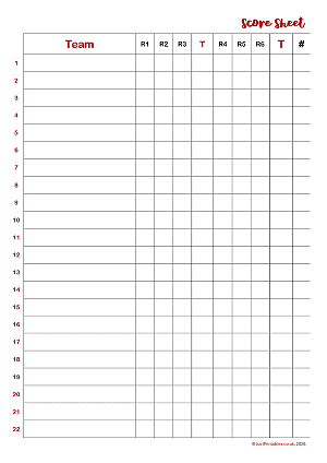 Printable Score Sheet Preview