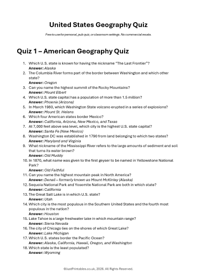World Geography Quiz Preview