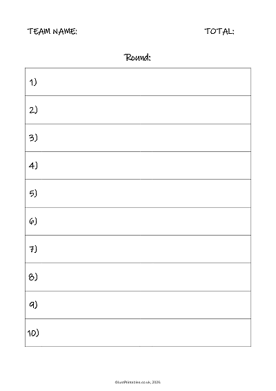 Quiz Answer Sheet Preview