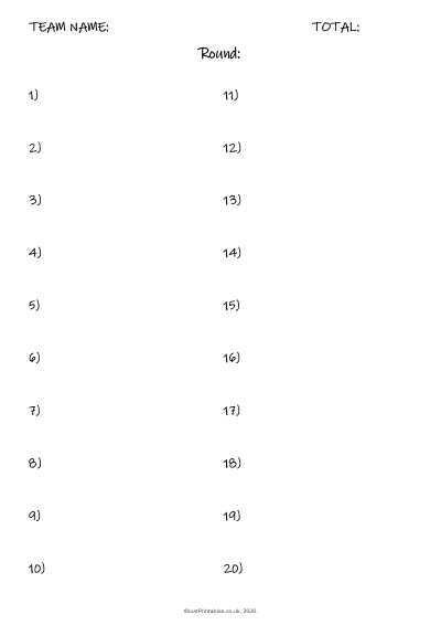 Printable Picture Quiz Sheet Preview