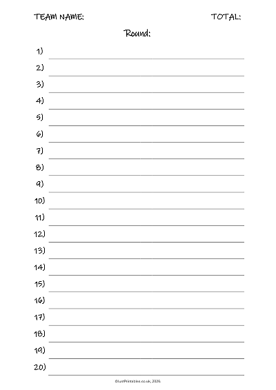 Quiz Answer Sheet Preview