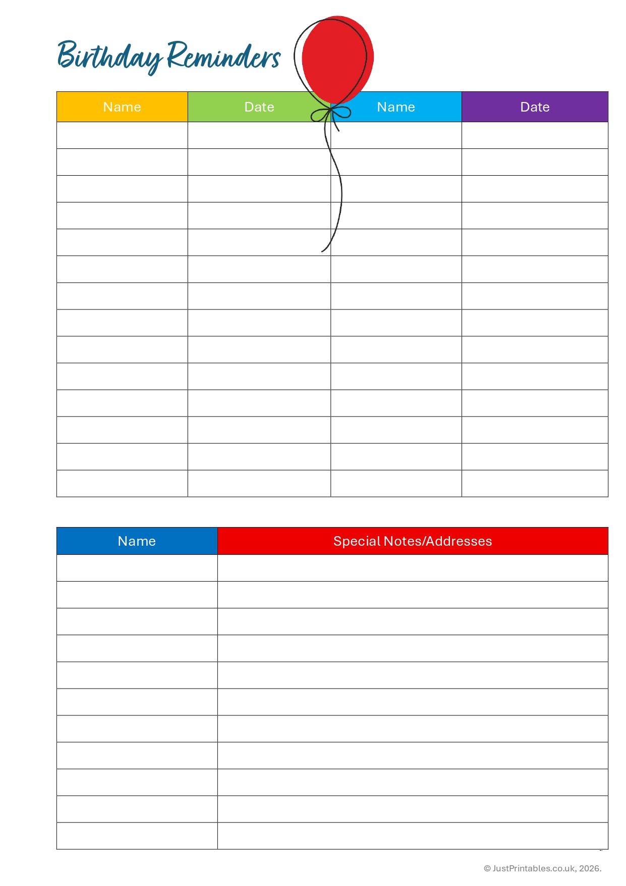 Birthday reminder in colour preview