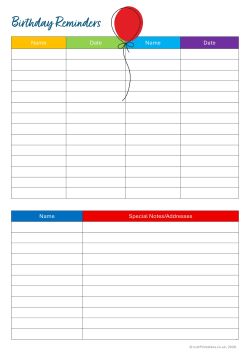 Birthday reminder in colour preview