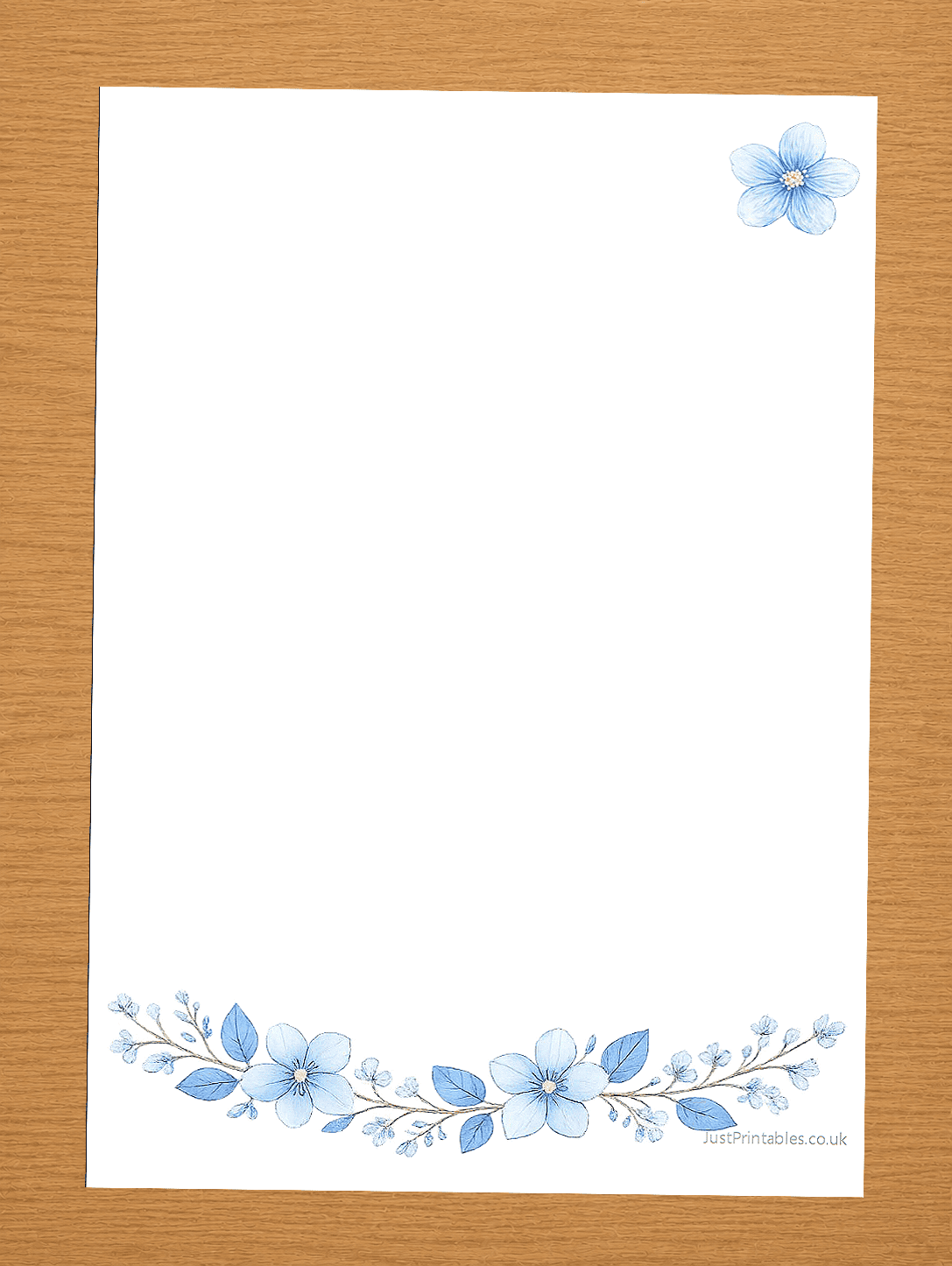 Writing paper with blue flowers