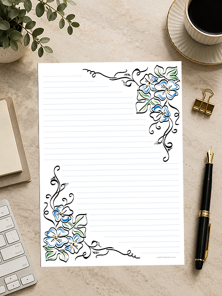 lined paper with floral corners