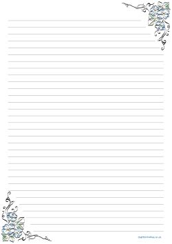 Preview of lined paper with flowers in each corner