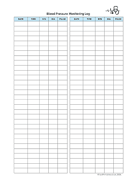 Blood pressure monitoring log preview