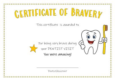 Preview of Bravery at the Dentist Certificate