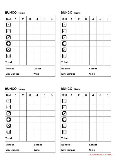 Bunco score sheet