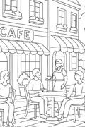 Cafe Scene Colouring Page Preview