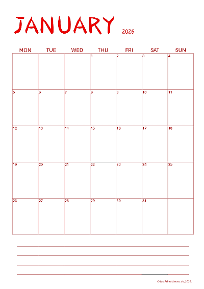 Large printable calendars for 2026