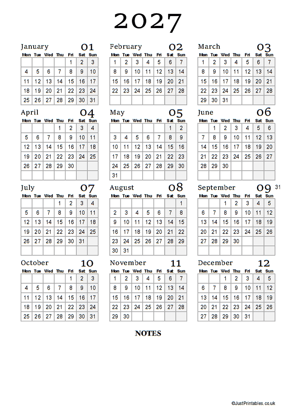 2027 calendar preview