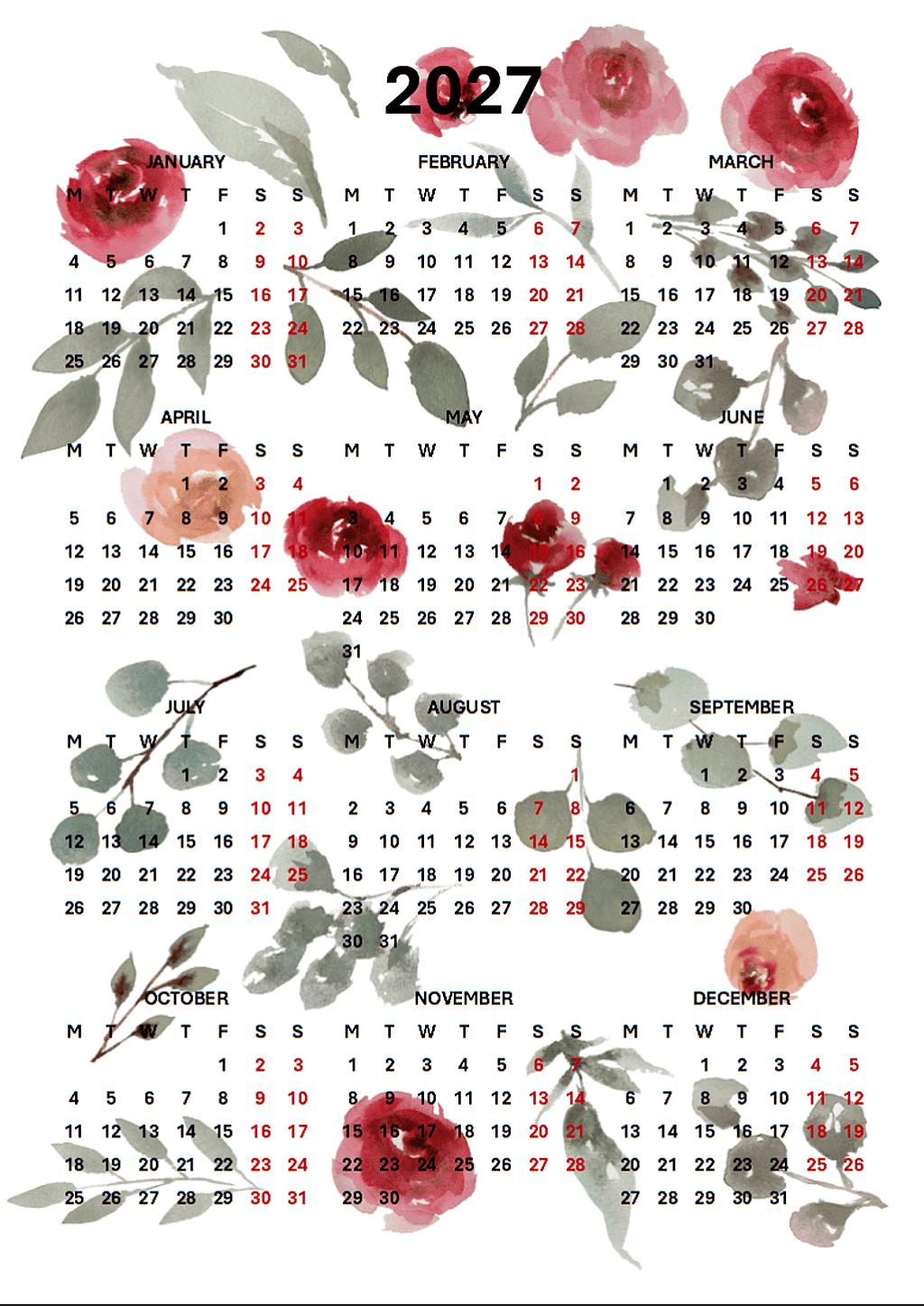 2027 flower calendar