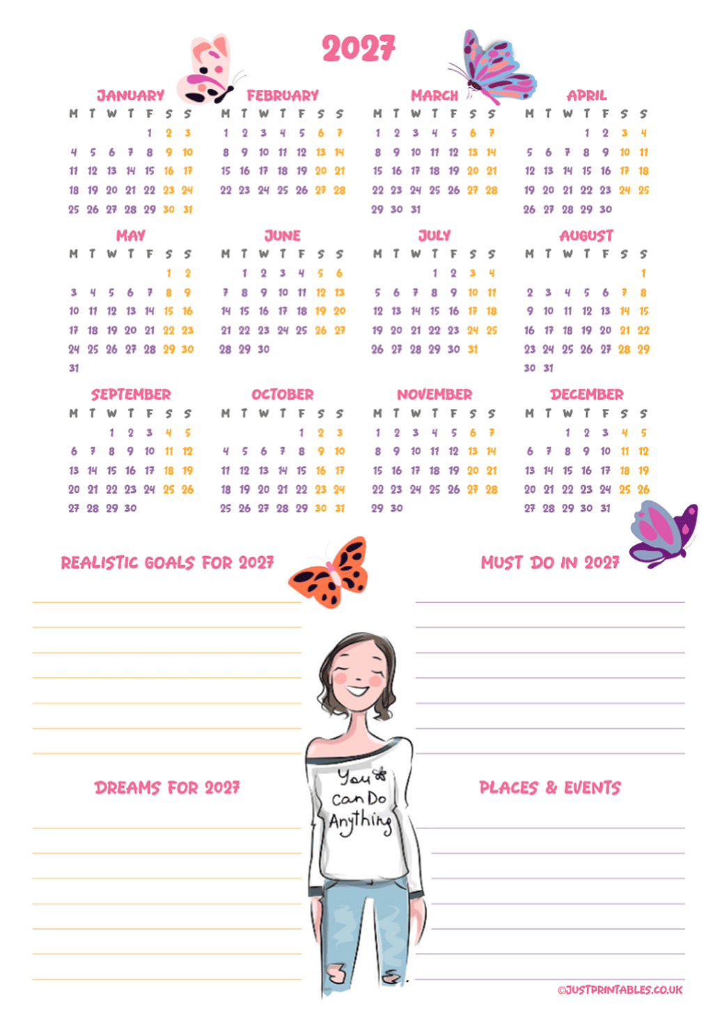 A4 inspirational calendar