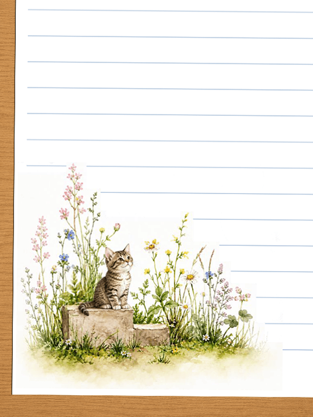 lined paper with cat