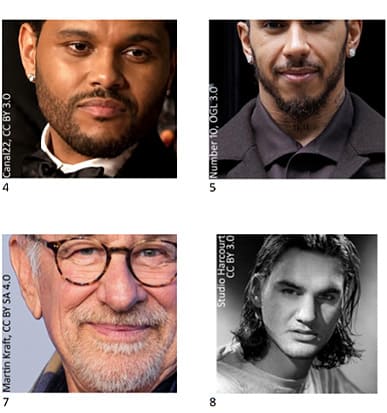 Printable British celebrity picture quiz PDF preview showing 12 celebrity images for identification