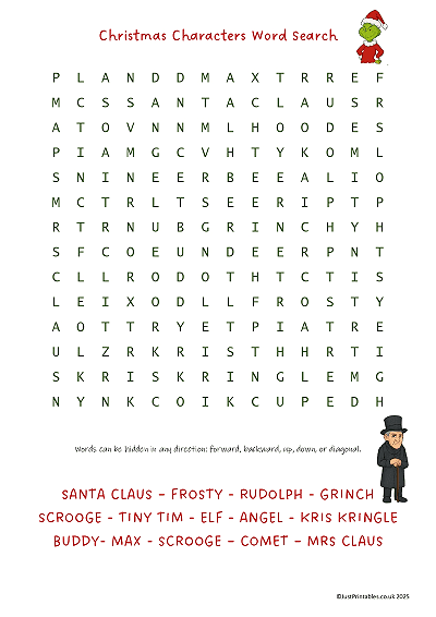 Christmas Characters Word Search Puzzle