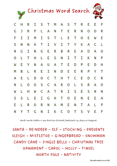 Christmas Word Search Puzzle