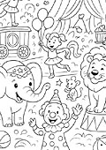 Circus scene colouring preview