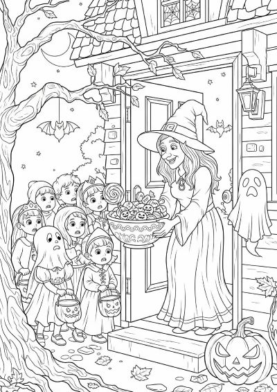Trick or treat colouring page