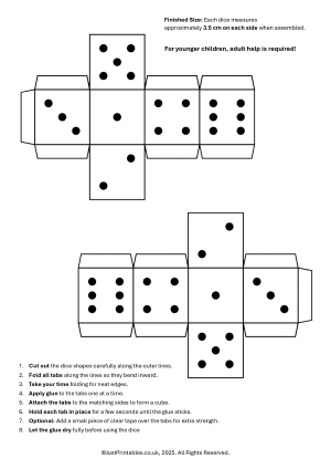 Free printable paper dice template