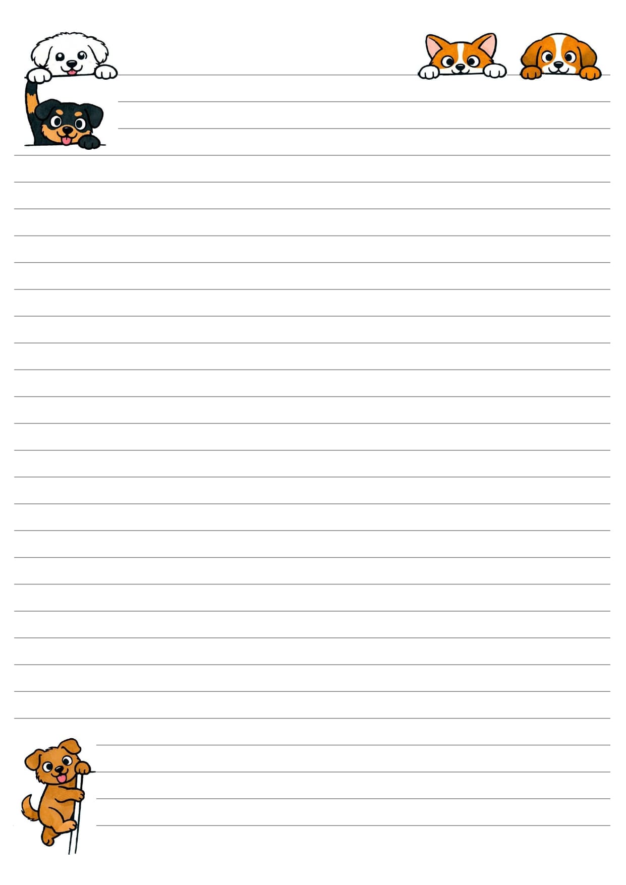 Lined paper with dog characters