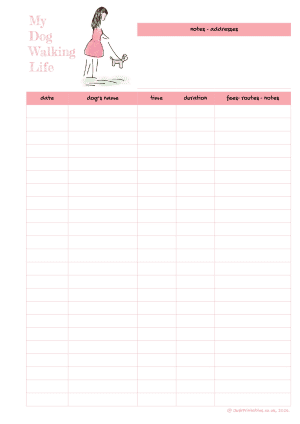 Dog walking printable preview