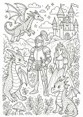 Dragins and Knights Colouring Page Preview