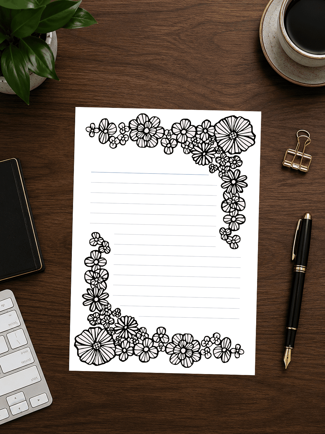 lined paper with flower border