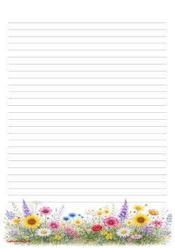 Preview of lined paper with a bird and blue flowers in its corner