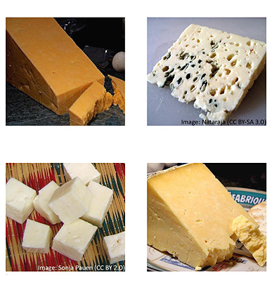 Printable food picture quiz PDF preview showing desserts, chefs and cheese images