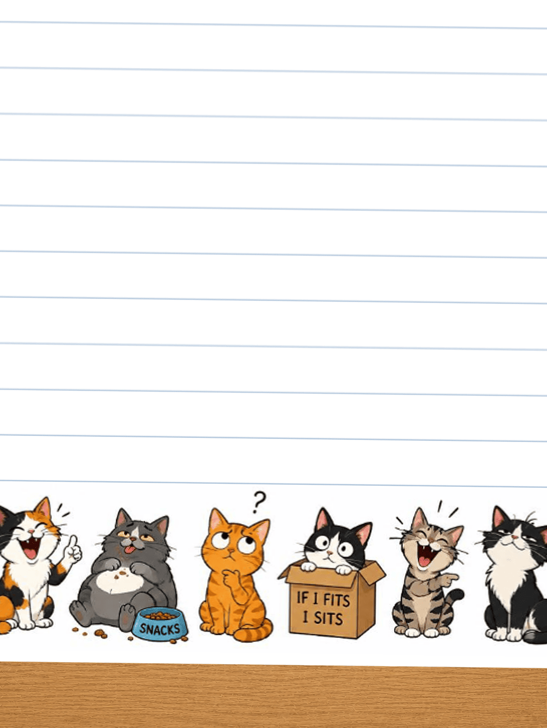 lined paper with funny cats