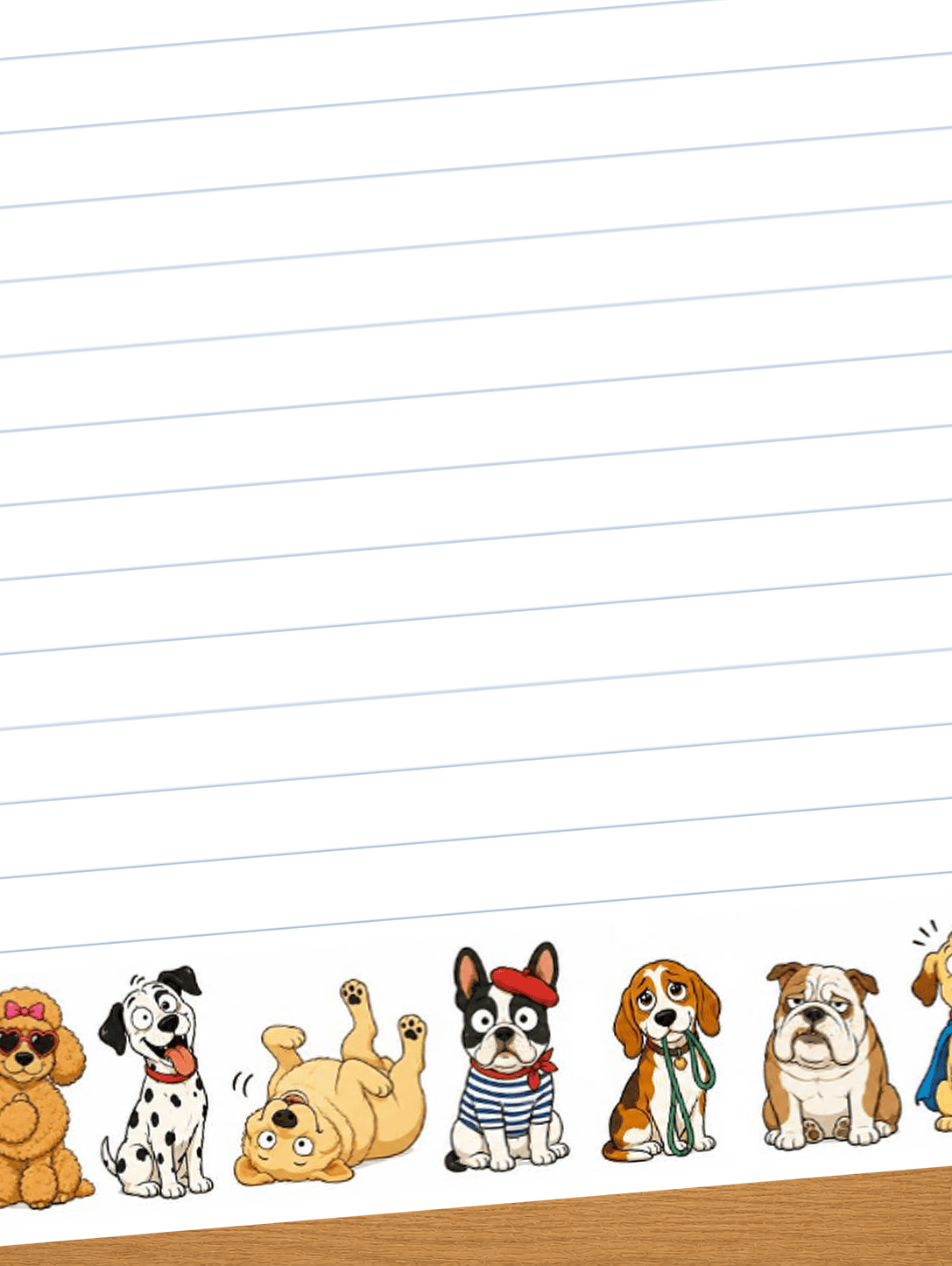 lined paper with funny dogs