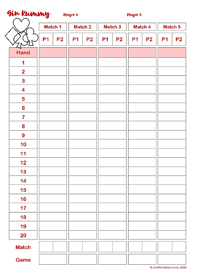 Gin Rummy score sheet