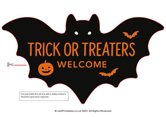 Printable Trick or Treaters Bat Welcome sign