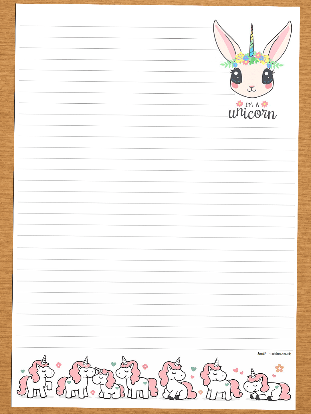 lined paper with unicorns