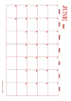 June calendar with red lettering