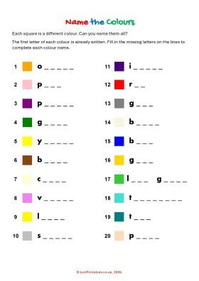 Kids Colours Picture Quiz Sheet Preview