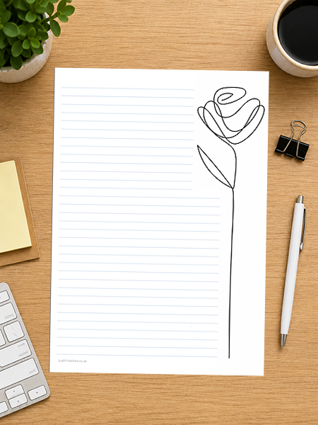 lined paper with a rose