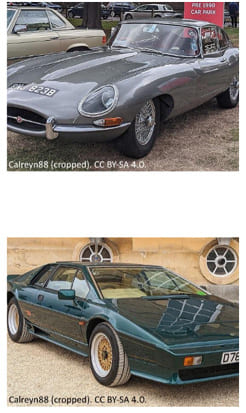 Printable car picture quiz PDF preview showing classic cars, modern vehicles and international number plate rounds