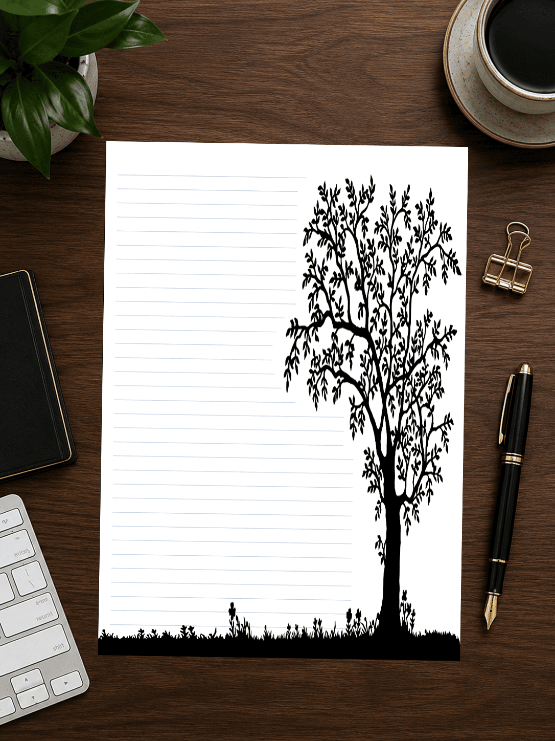 lined paper with midnight tree