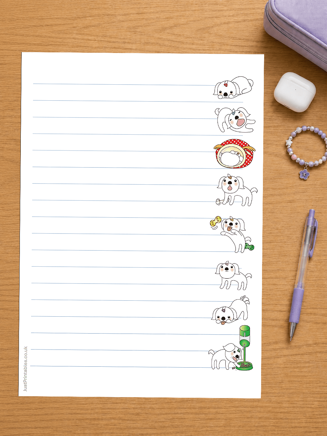 lined paper with floral footer and header