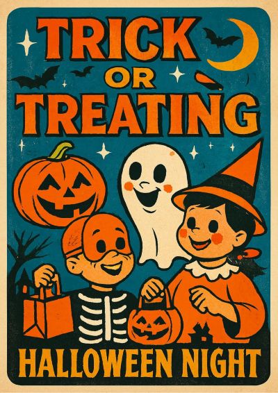 Retro Trick or Treating Print
