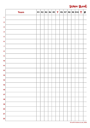 Printable 10 Round Quiz Score Sheet